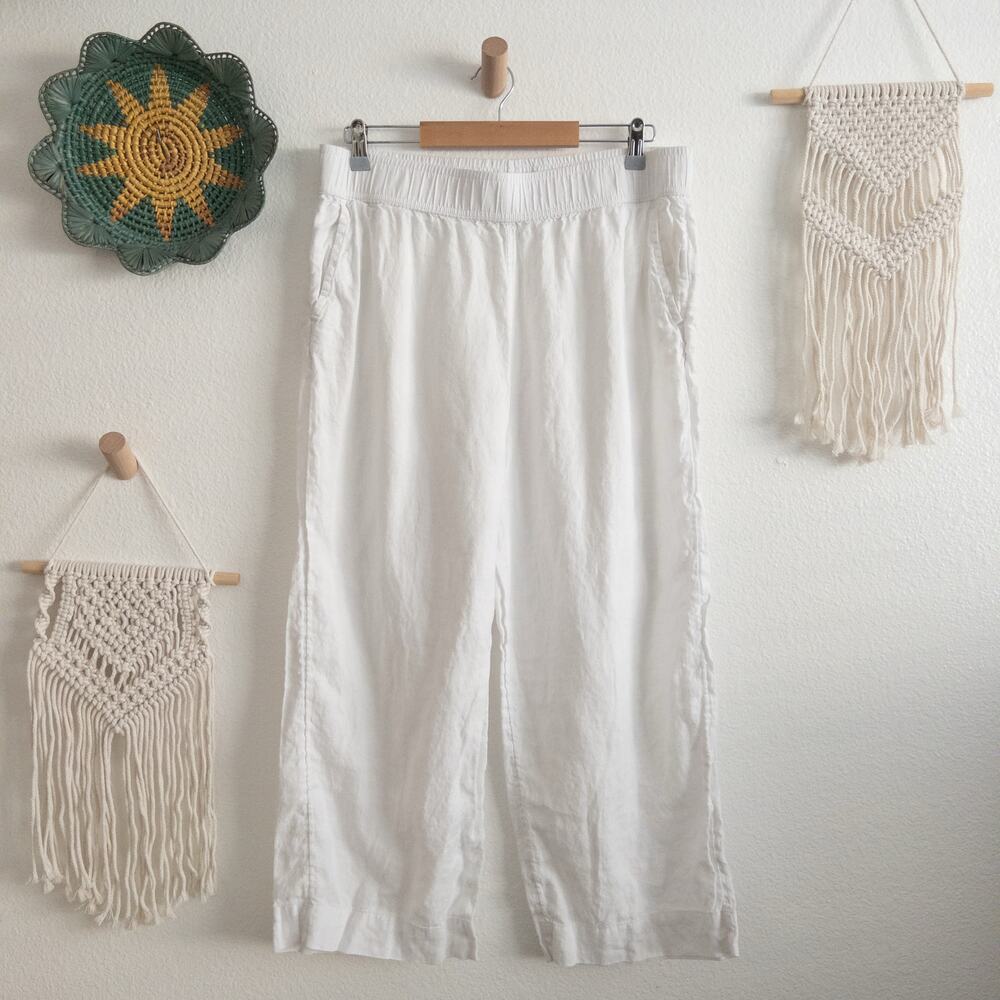 Tahari White Wide Leg Pull On Linen Pants Size XL